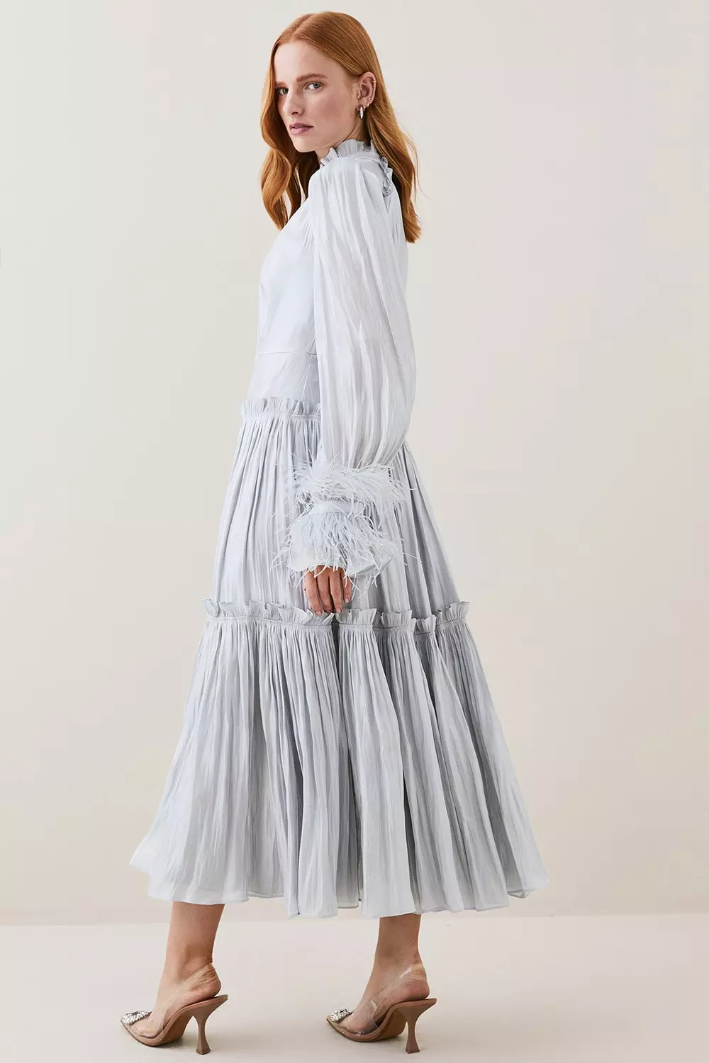 Lydia Millen Metallic Ruffle Woven Midi Shirt Dress | Karen